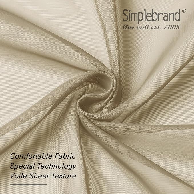 Simplebrand Taupe Sheer Curtains 84 Inches Long 2 Panels, Light Filtering Rod - Image 6