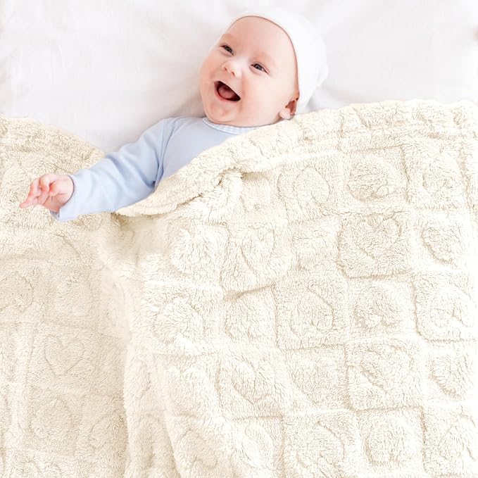 Yurhap Fleece Baby Blanket Heart Checkered Blanket, Ultra Soft Cozy Baby - Image 3