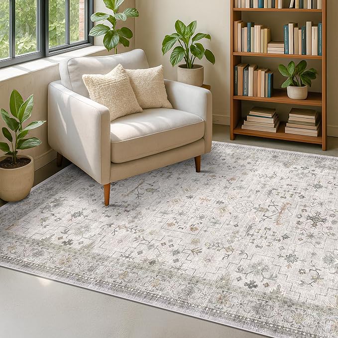 Hazo Haus Boho Light Grey 5x7 Living Room Rug by HazoHaus