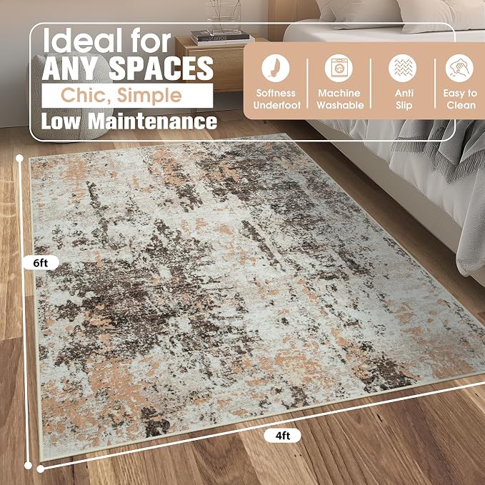 4x6 Area Rugs for Living Room Rug Washable: Abstract Rug for Dining Room - Image 2