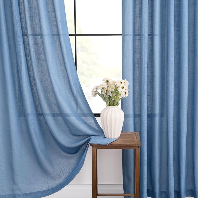 Denim Blue Curtains for Living Room Back Tab Modern Farmhouse Semi Sheer Blue - Image 4