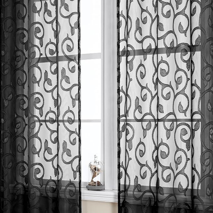 OWENIE Furman Extra Long Sheer Black Curtains 96 inches Long by OWENIE