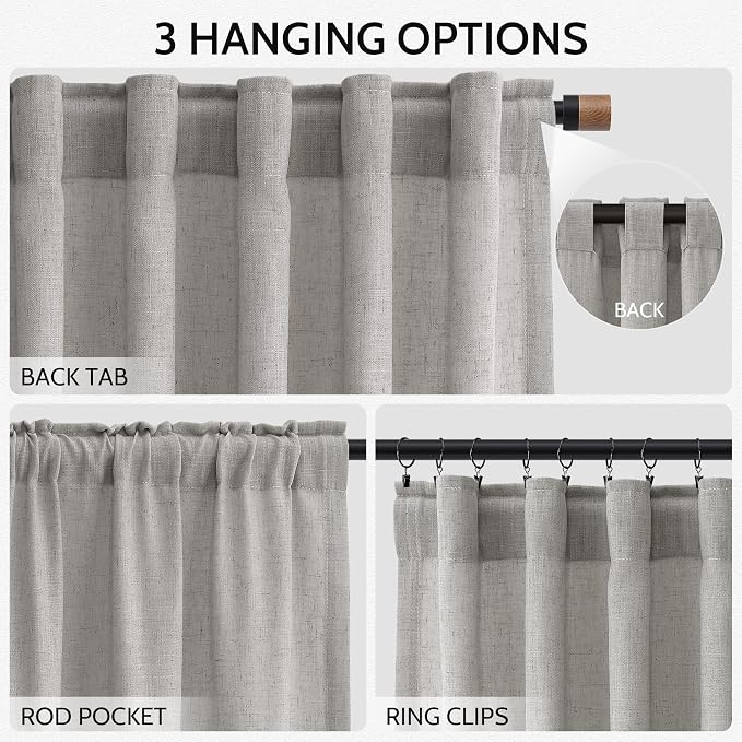 Nanspring Light Gray Linen Curtains 96 Inches Long - Image 2