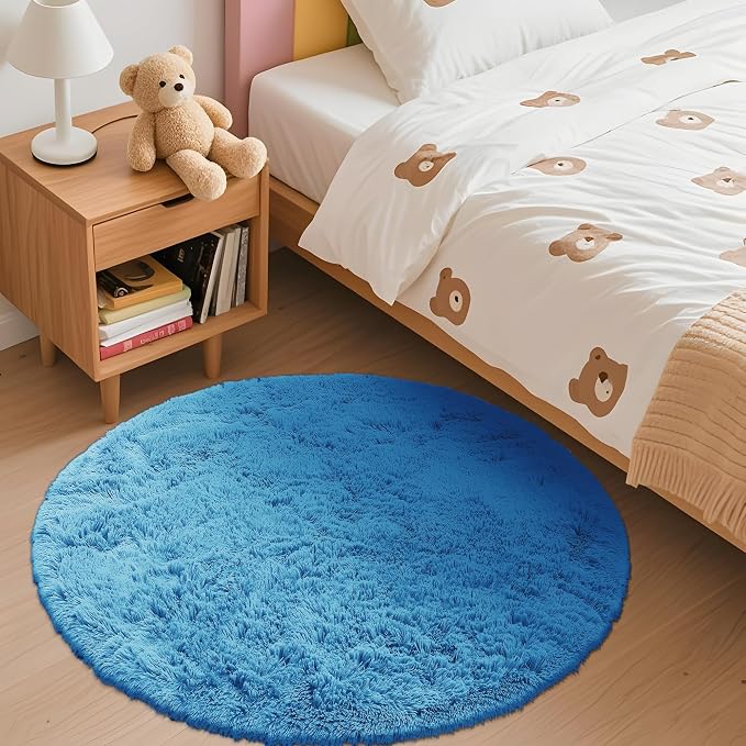 OLANLY Bright Blue Round Rugs for Bedroom - Image 3