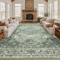 Area Rugs 10'x14' Washable Non-Slip, Floral Vintage Distress Print Pattern by RELEANY