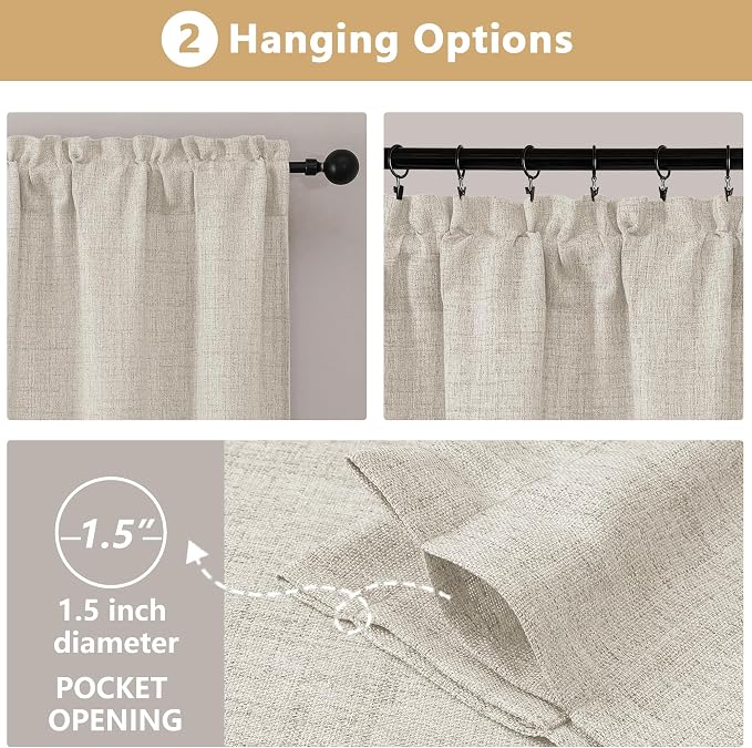 OVZME Natural Valance for Windows, Light Filtering Faux Linen Textured Small - Image 7