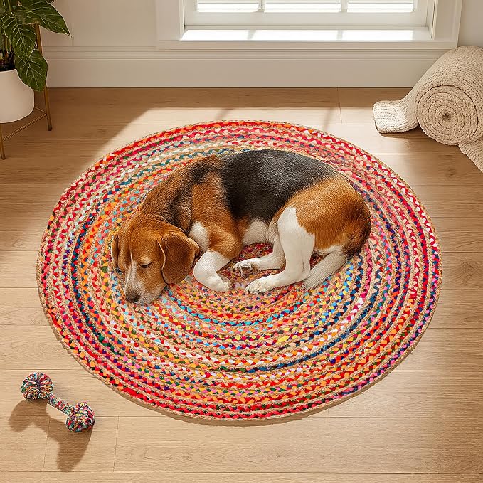Hausattire Bohemian Braided Rug 4' Round - Image 4