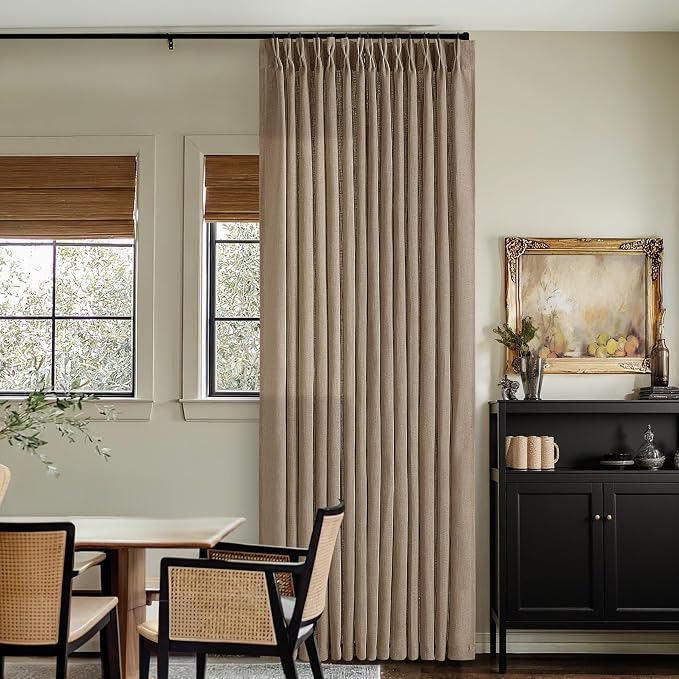 Light Brown Linen Pleat Farmhouse Light Filtering Curtains 92 Inches Long | - Image 6