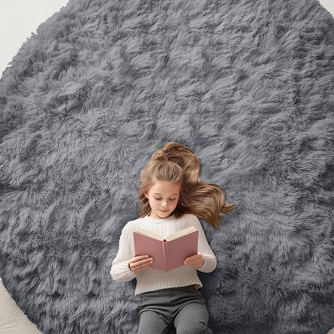OLANLY Grey Round Rugs for Bedroom by OLANLY