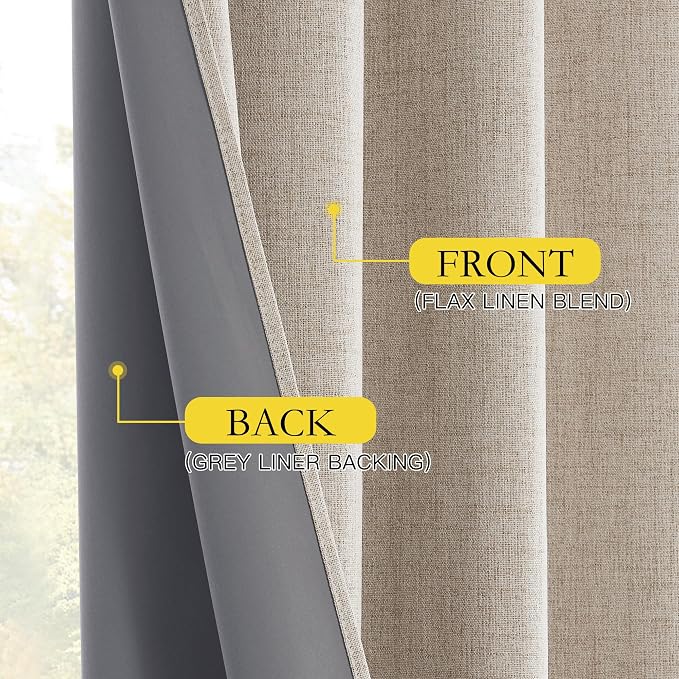 NICETOWN Full Blackout Oatmeal Linen Curtains 102" Length - Image 6