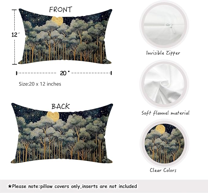 Rustic William Morris Night Forest Green Moon Decor Pillow Covers 12x20 - Image 2
