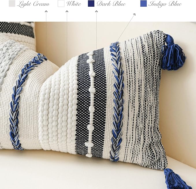 Navy Dark Blue Decorative Throw Pillow Cover 18x18 Square Boho Accent - Image 3