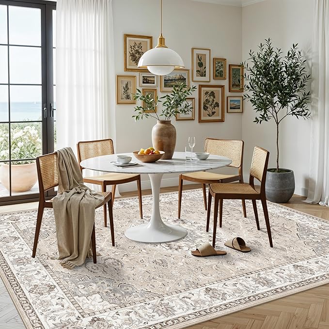 7x10 Area Rug for Living Room: Washable Neutral Vintage Large Rugs for Bedroom - Image 2