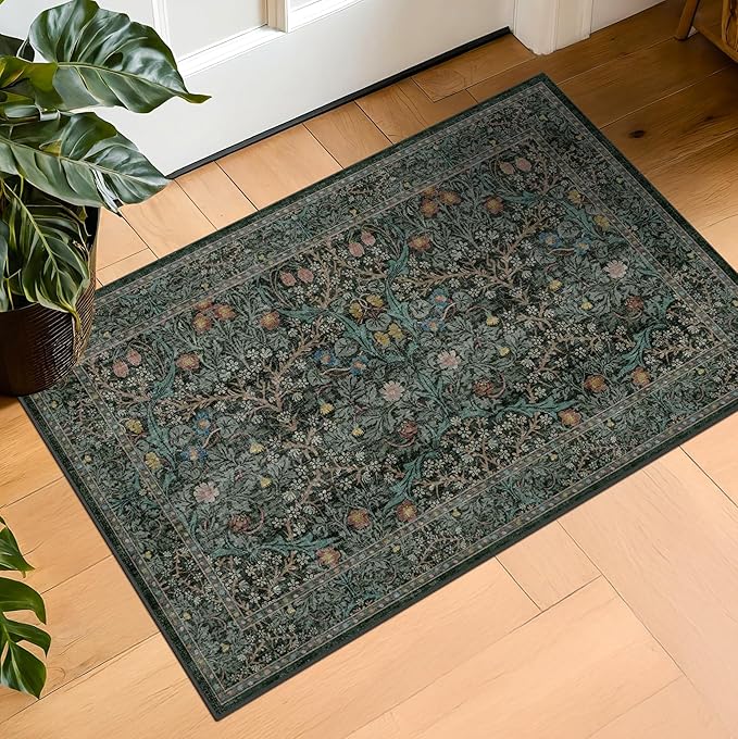 Dark Green Washable Entry Rug by HazoHaus