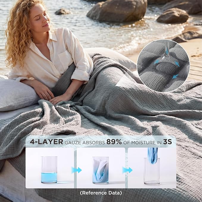 Bedsure 100% Cotton Muslin Blanket King Size - Image 3