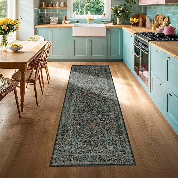 Dark Green 2x5 Runner Rug Non Slip Washable - Image 3