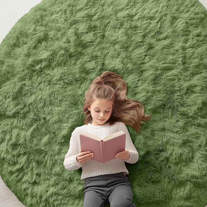 OLANLY Green Round Rugs for Bedroom by OLANLY