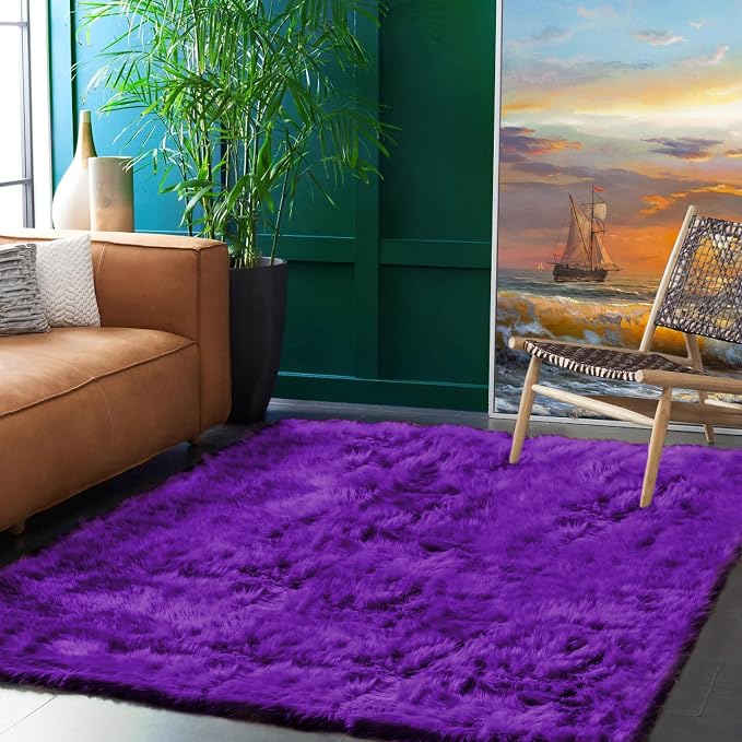Goolela Purple Area Rug 5x8 Fluffy Fuzzy Furry Carpet by Goolela