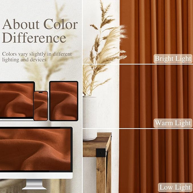 Nanspring Rust Linen Curtains 63 Inch Length - Image 3