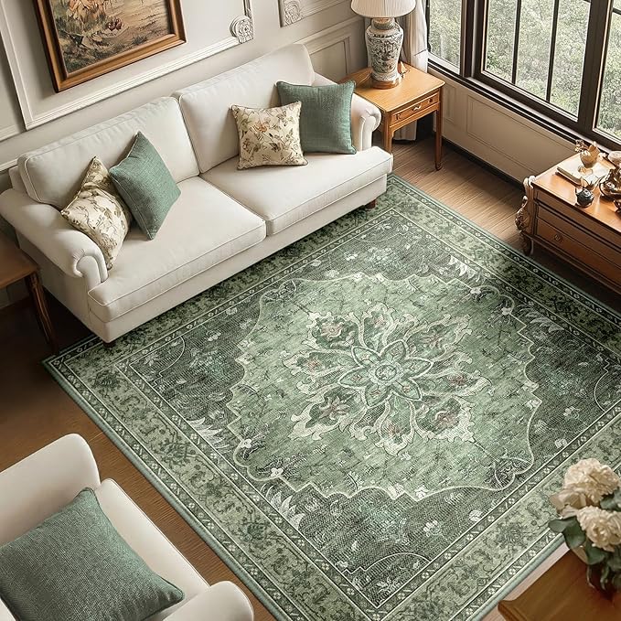 RELEANY Area Rugs Square 6ft Washable Non-Slip, Floral Vintage Distress Print by RELEANY