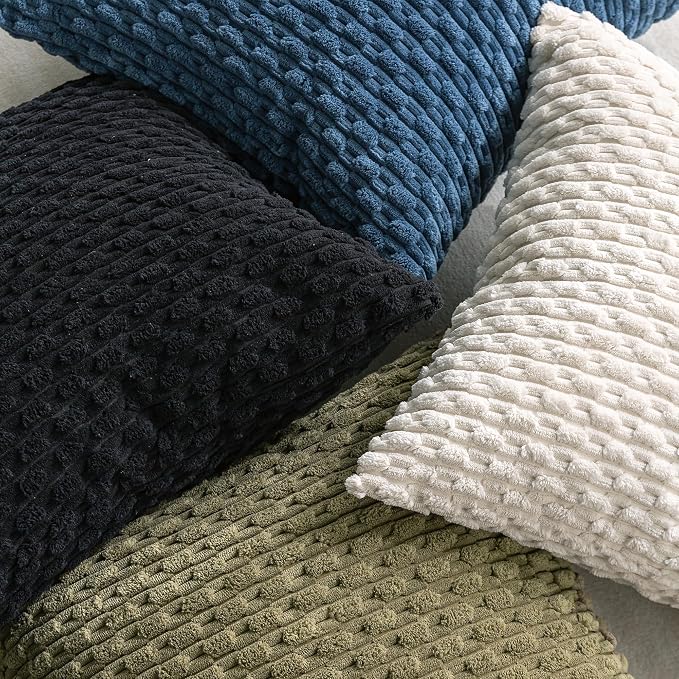 Set of 4 Black Decorative Throw Pillow Covers 12x20 Inch Corduroy Pillow Covers - Image 7