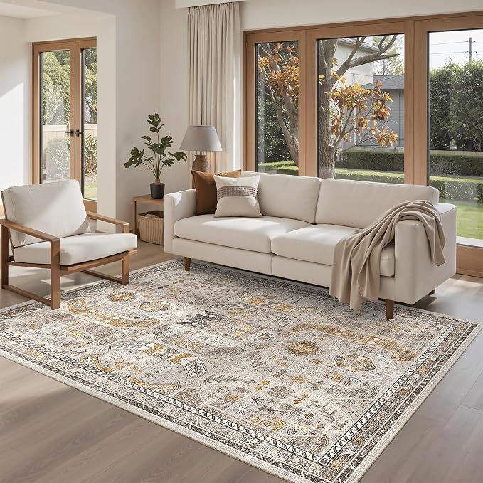 Madane Area Rug 4x6 Washable Rugs: Vintage Living Room Rug Soft Low Pile Non - Image 3