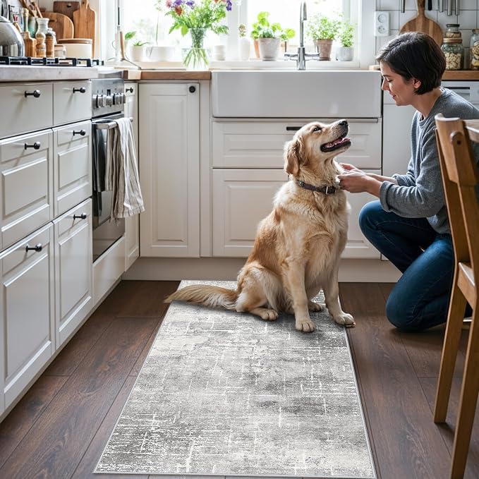 Washable 2x4 Entryway Area Rugs: Non-Slip Abstract Water Resistant Kitchen Rug - Image 2
