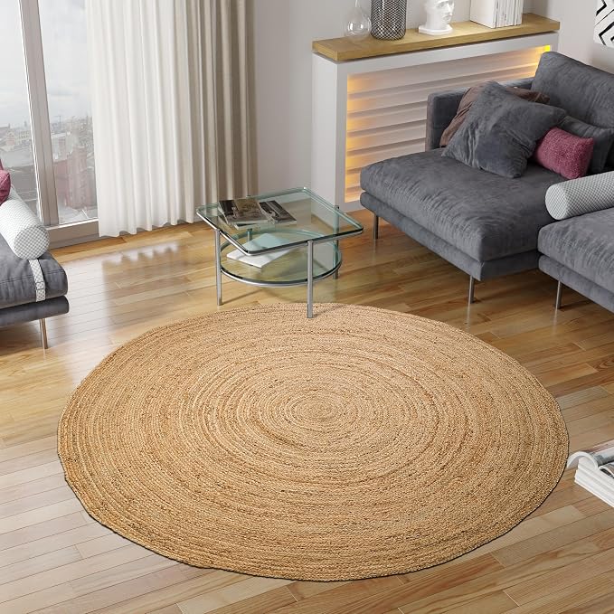 Hausattire Hand Woven Jute Braided Rug, 6’ Round – Natural, Reversible Boho - Image 6