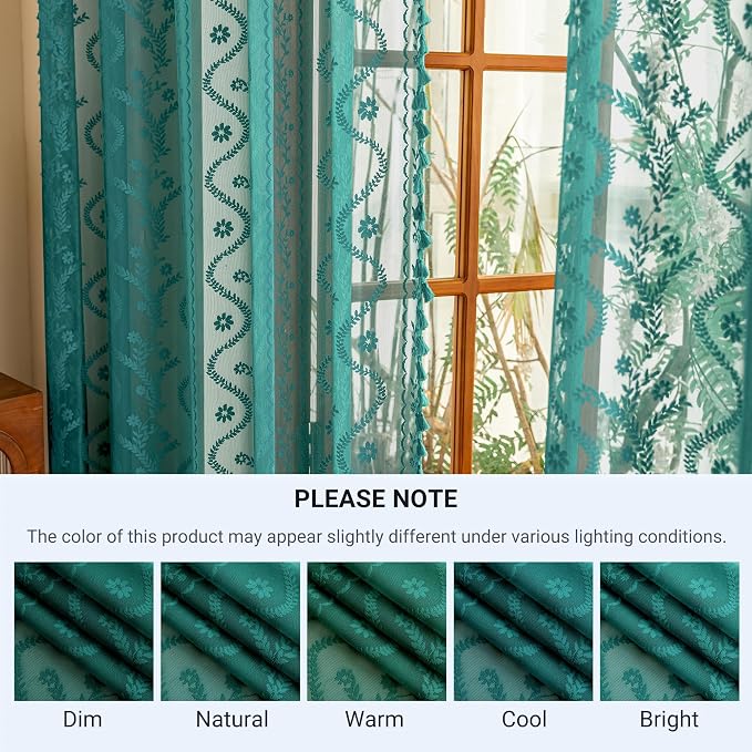 WAZZIO Boho Lace Curtains 2 Panels 45 Inch -Victorian Sheer Panel Drape French - Image 8