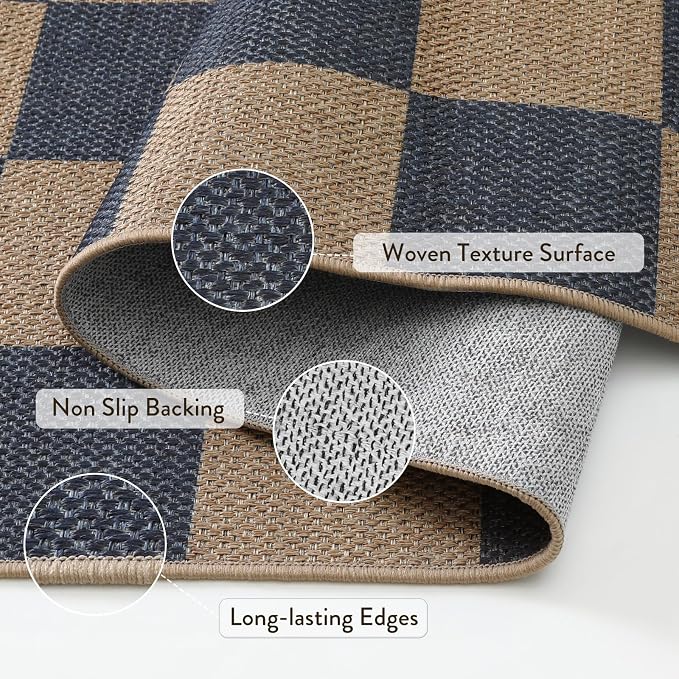Lahome Colette Checkered Easy Jute Living Room Rugs, 5x7 Dining Room Office Rug - Image 4