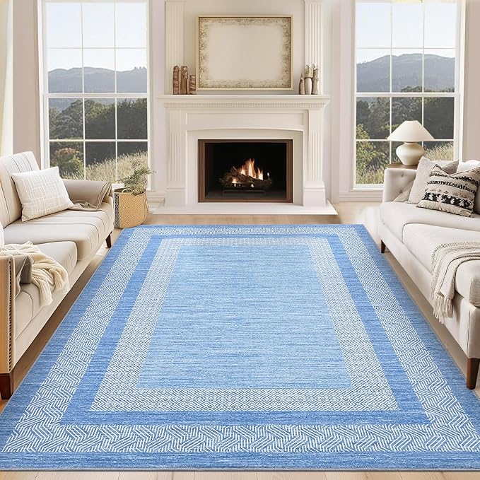 GarveeHome 8x10 Large Washable Area Rug Modern Bordered Distressed Geometric by GarveeHome