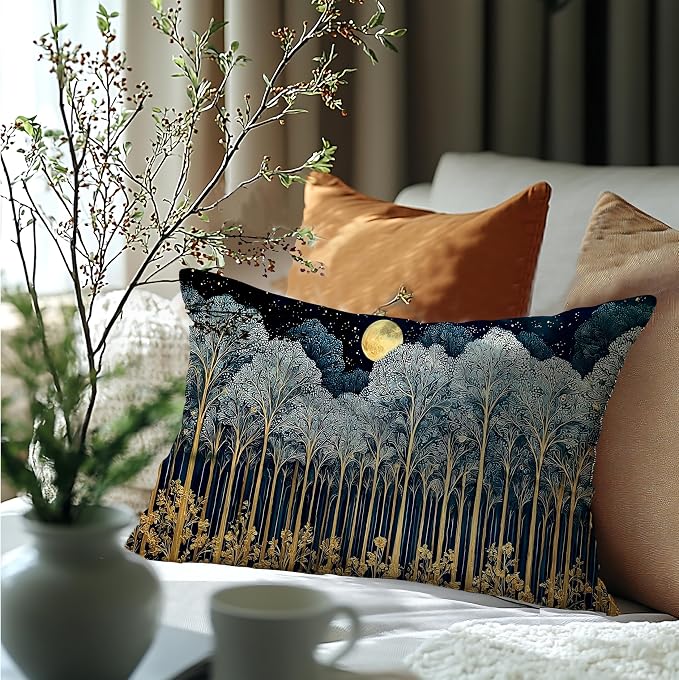 Rustic William Morris Inspired Forest Green Moon Decor Pillow Covers 12x20 - Image 6
