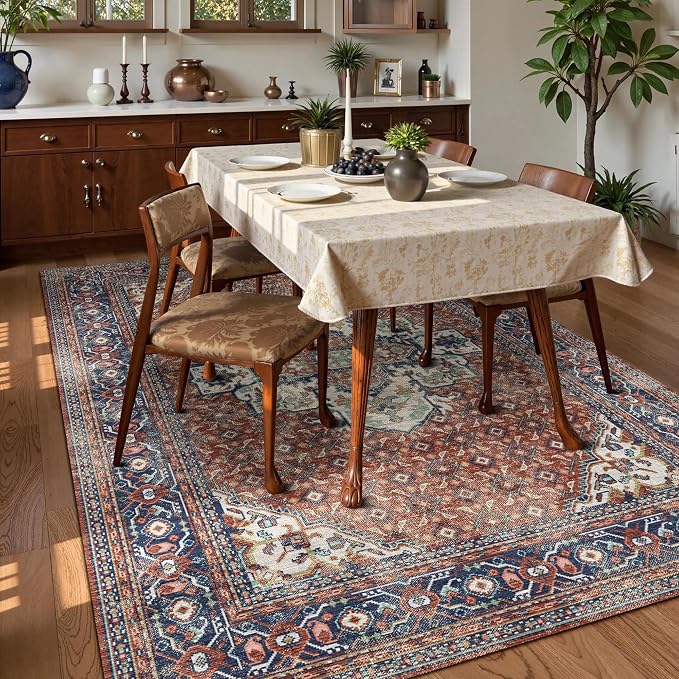 Washable Area Rug 6' x 9' Vintage Traditional Persian Mat - Image 3