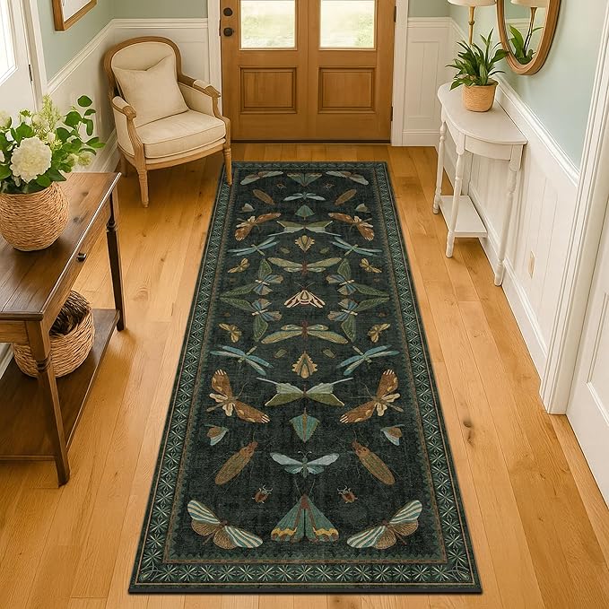 Hazo Haus Dark Green Insect 2x5 Bathroom Runner Rug - Image 3
