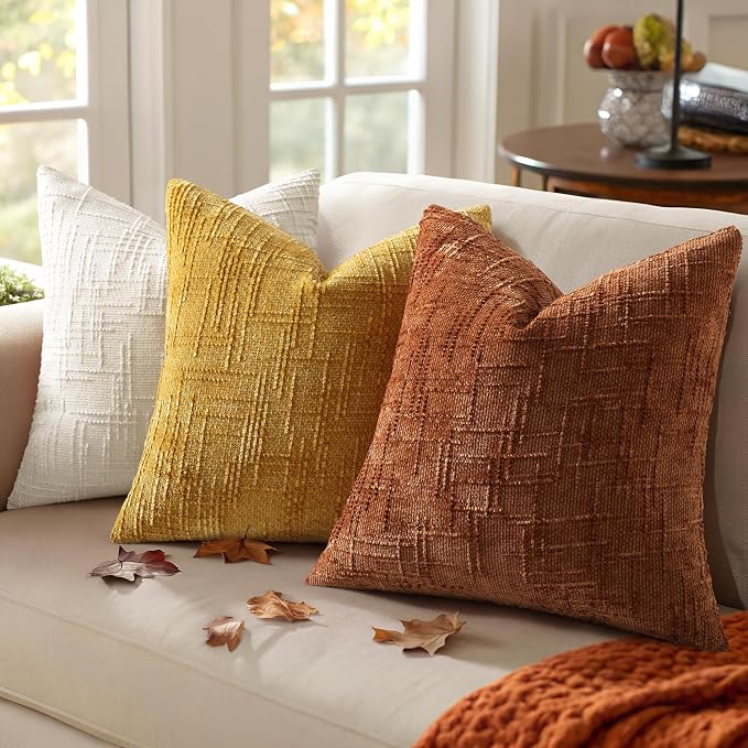 decorUhome Rust Chenille Throw Pillow Covers 18x18 Set of 2 Textured Soft Cozy - Image 4