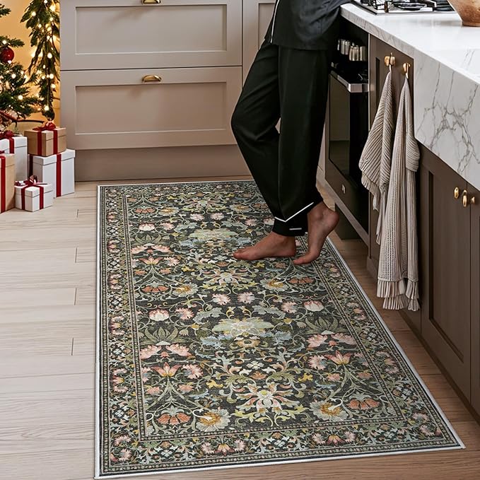 3x6 Washable Hallway Area Rugs: Vintage Floral Entryway Kitchen Runner Rug - Image 5