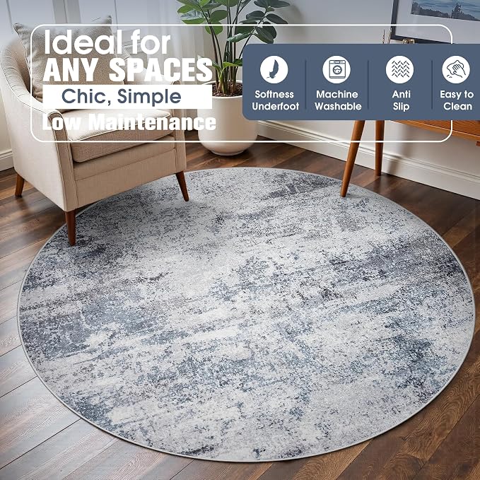 Round Rug 5ft Circle Rug Washable: Carpet Small Circular Area Rug - Image 3