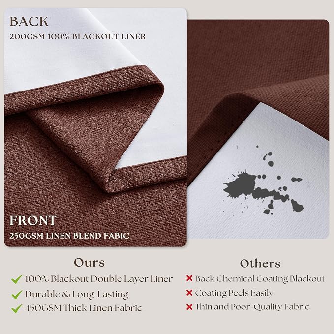 Brick Brown Pinch Pleated Blackout Linen Curtains 120 Inches Long | 100% Black - Image 6