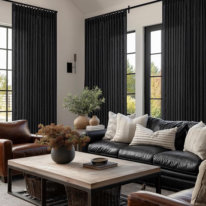 120 Inch Long Black Pinch Pleat Linen Light Filtering Curtains 50 Inch Wide | - Image 8