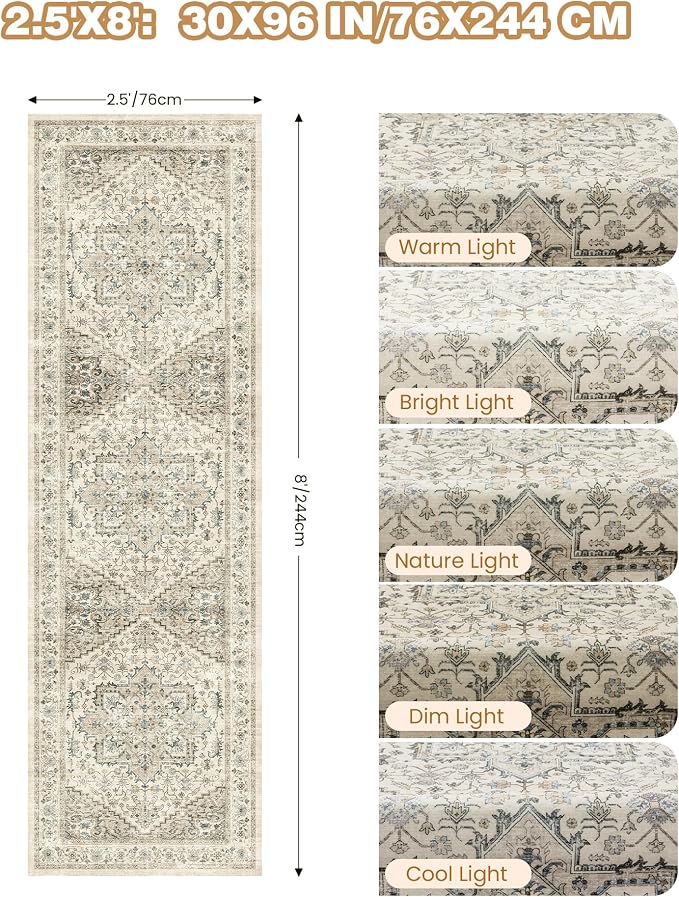 Kitchen Runner Rug Non Slip Washable 2.5x8, Soft Low Pile Entryway Rug Runners - Image 2