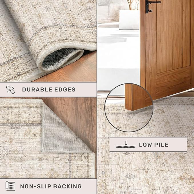 Long Ivory Farmhouse Hallway 2'6''x8' Runner Rug, Washable Non Slip Runner - Image 4