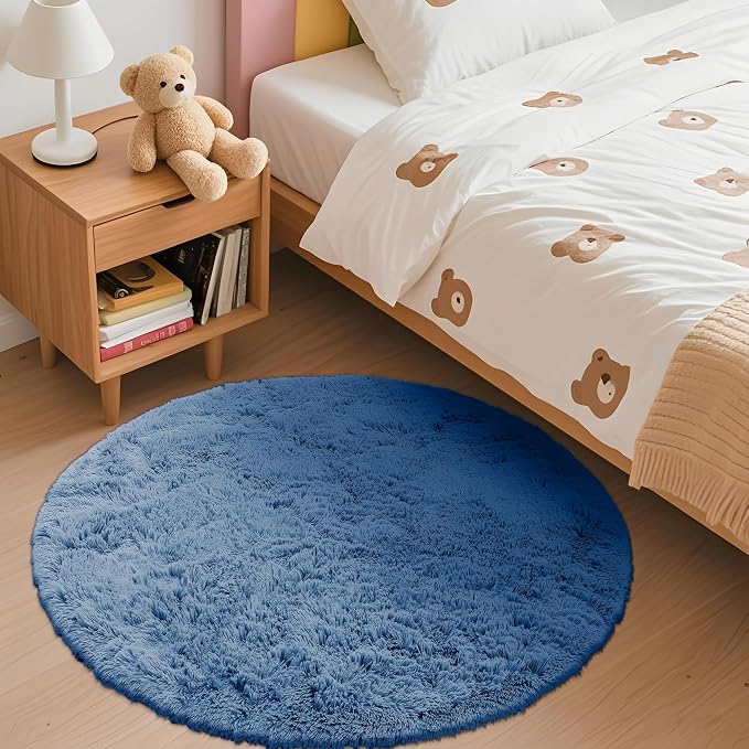 OLANLY Blue Round Rugs for Bedroom - Image 3