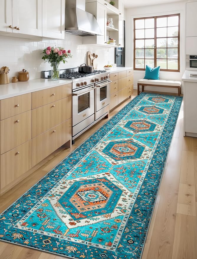 SERISSA Runner Rug for Hallways, Extra Long Boho Rug Ultra Soft Vintage Blue - Image 2