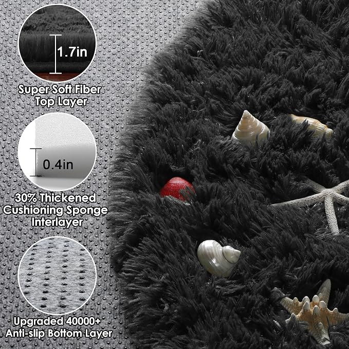 ONASAR Black Round Area Rugs 6ft, Ultra Soft Bedroom Circle Rug - Image 2