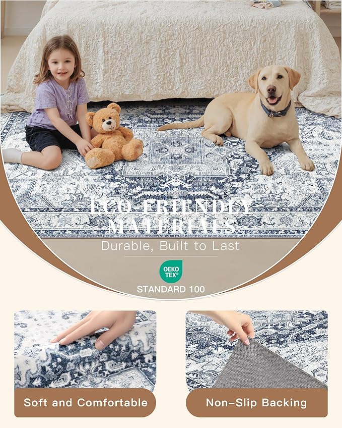 Madane Washable Area Rug 2x3, Small Entryway Rug Non-Slip Vintage Door Mat - Image 5