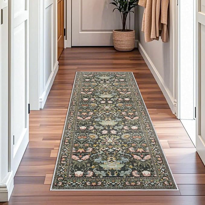 2x6 Washable Hallway Runner Rug: Vintage Floral Kitchen Rugs - Image 7