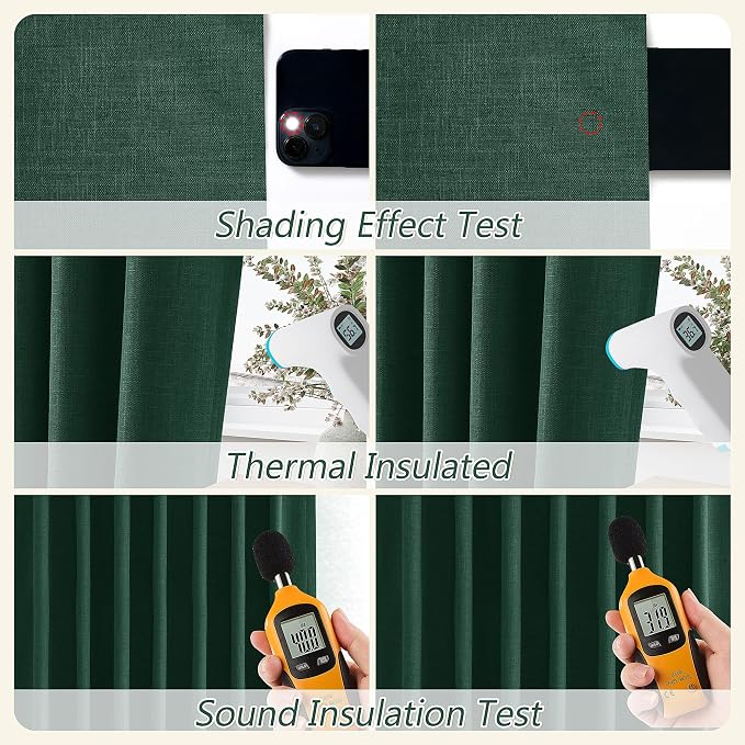 Guken Dark Green 100% Blackout Linen Curtains 84 Inch Length 2 Panels Set - Image 5