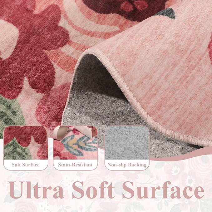 DUKINO 4x6 Area Rug, Non Slip Floral Washable Rug - Image 8