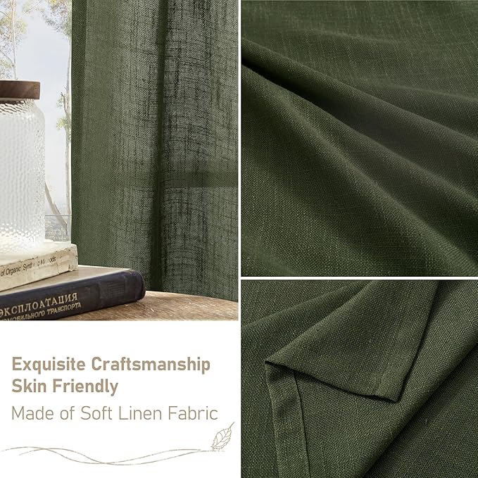 LAMIT Sheer Linen Curtains for Living Room, Back Tab and Rod Pocket Olive Green - Image 6