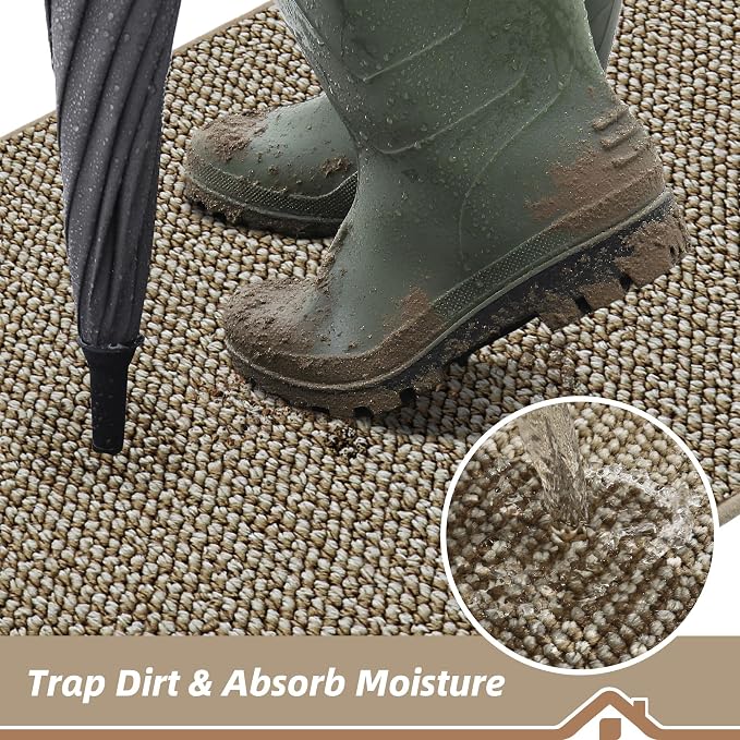 BEQHAUSE Dirt Trapper Door Mat 20" x 48", Non-Slip Washable, Light Beige | - Image 3